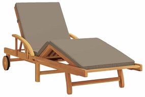 Espreguiçadeira com Almofada e Mesa Taupe Madeira Maciça de Acácia