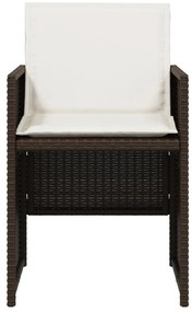 5 pcs conjunto jantar p/ jardim c/ almofadões vime PE castanho