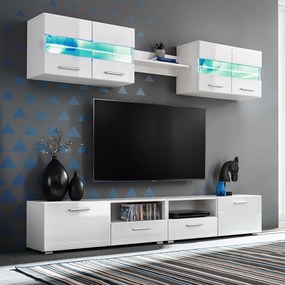 246027 vidaXL Conj. unidades de parede p/ TV luzes LED 5 pcs branco brilhante