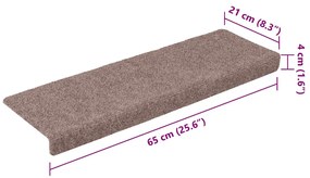 Tapetes de escada 15 pcs 65x21x4 cm tecido agulhado creme
