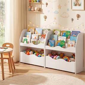 Estante Infantil com Gavetas, 82 x 30 x 76 cm, Estante de 3 Níveis, Branco