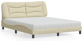 Cama com colchão 160x200 cm tecido cor creme
