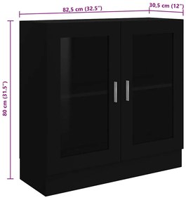 Armário vitrine 82,5x30,5x80 cm derivados de madeira preto