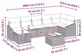 Conjunto de Sofá de Jardim 8 Peças com Almofadas Marrons em Rattan Sin