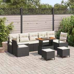 Conjunto de Sofá de Jardim vidaXL 10 Peças com Almofadas Preto Polirattan Acácia