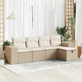 vidaXL 5 pcs conjunto de sofás p/ jardim com almofadões vime PE bege