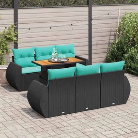 vidaXL 7 pcs conjunto de sofás p/ jardim c/ almofadões vime PE preto