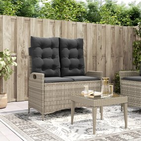 vidaXL Banco de jardim reclinável c/ almofadões vime PE cinzento-claro