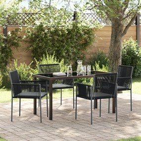 vidaXL Conjunto de Jantar de Jardim com Almofadas Preto Vime Poliéster