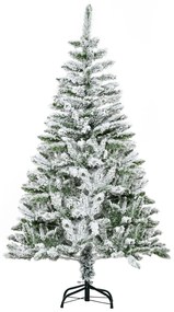 HOMCOM Árvore de Natal Artificial 150 cm com Neve Ignífugo com 358 Ramos Folhas de PVC Abertura Automática Base Dobrável Verde