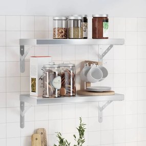 vidaXL Prateleiras de parede 2 pcs 50x23,5 cm aço inoxidável prateado