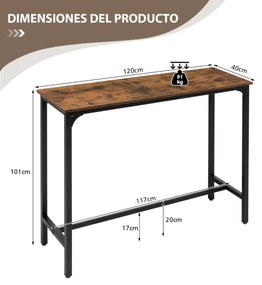 Mesa de bar industrial  para pequenos espaços 120 x 40 x 101 cm Castanho rústico