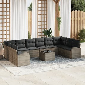 Conjunto de Sofá de Jardim vidaXL 10 Peças com Almofadas Preto Vime PE