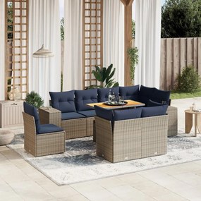 vidaXL 9 pcs conjunto sofás p/ jardim c/ almofadões vime PE cinzento