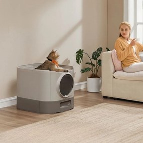 Caixa de areia XXL para gatos com tampa 54 x 42,8 x 40 cm (C x L x A), gaveta extraível e pá, castanho claro