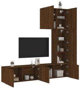 vidaXL 5pcs móveis de parede p/ TV derivados madeira carvalho castanho