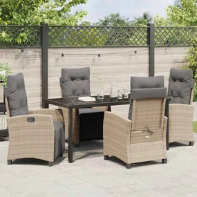 Conjunto de Jantar de Jardim - 5 Peças em Rattan Bege e Poliéster.