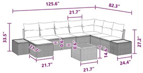 Conjunto de Sofá para Jardim com 9 Peças com Almofadas Preto Vime Acác