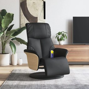356637 vidaXL Cadeira massagens reclinável c/apoio pés couro artificial preto