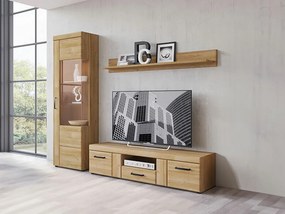 Conjunto para sala de estar Calsori 126, Carvalho Grandson, Partes separadas, Placa de aglomerado laminado, Placa de fibra de densidade média, Vidro temperado, 195x41cm