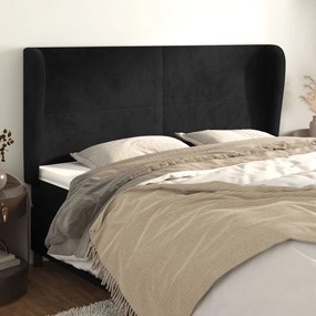 Cabeceira de cama c/ abas veludo 183x23x118/128 cm preto