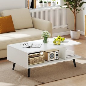 Mesa de centro para sala de estar com prateleira aberta e pernas de metal 80 x 45 x 30 cm branca
