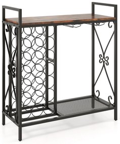 Suporte para 21 garrafas de vinho, organizador de piso independente para garrafas de vinho com suporte para copos - dourado