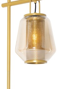 Candeeiro de pé art déco ouro com vidro âmbar - Kevin Art Deco