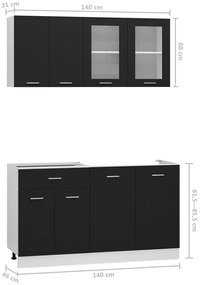 4 pcs conjunto armários de cozinha derivados de madeira preto