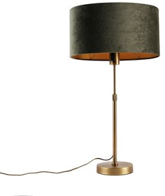 Candeeiro de Mesa Bronze com Abajur Oval de Veludo Verde 35cm - Parte Moderno,Clássico / Antigo