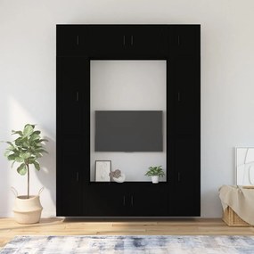 vidaXL Conjunto móveis de TV 8 pcs madeira processada preto