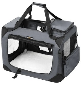Caixa de transporte para cães FEANDREA, caixa de transporte dobrável de tecido para animais de estimação, 60 x 42 x 42 cm, cinza