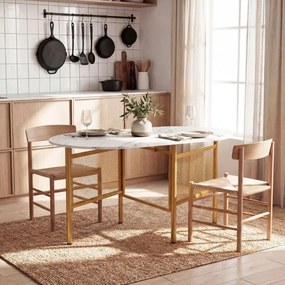 Mesa de jantar dobrável oval com abas rebatíveis para 6-8 pessoas, 150 x 80 x 76 cm, com pés metálicos, estilo moderno, em imitação mármore branco e d