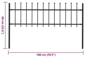 Cerca de jardim com topo lanças 1,8 m aço preto