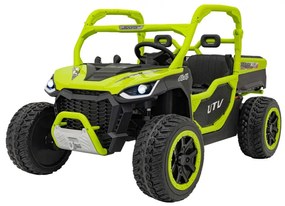 Carro elétrico para Crianças 2 Lugares Farmer Truck UTV Racing 24V 4x4 Rodas Espuma EVA, assento couro ecológico Verde