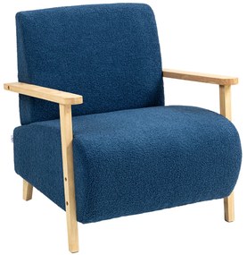 HOMCOM Poltrona Nórdica Poltrona Sala de Estar Estofada em Borrego com Apoio para os Braços de Madeira  74,5x76x78 cm Azul