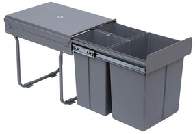 HOMCOM Cubos de Lixo para Cozinha com 3 recipientes de Reciclagem Removíveis 1x20L e 2x10L Metal e Plástico 48x34,2x41,8cm Cinza