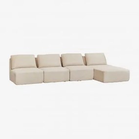Sofá Modular Chaise Longue Direito De 4 Peças Em Veludo Embalado A Vácuo Temple Linho Veludo Bege Linho - Sklum