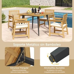 Mesa de jardim com orifício para guarda-sol  em madeira de acacia para 4 pessoas