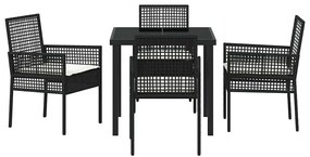 Conjunto de Jantar de 5 Peças com Almofadas Rattan Preto