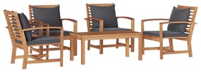 vidaXL Conjunto de Sofá de Jardim 5 pcs Natural Madeira de Teca Sólida