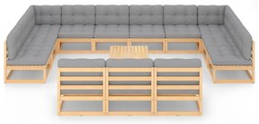 14 pcs conjunto lounge de jardim com almofadões pinho maciço