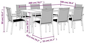 9 pcs conjunto de jantar para jardim textilene e aço preto