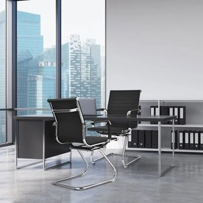 Conjunto de 2 cadeiras de escritório de conferência e receção moderna e para convidados em couro PU Encosto médio 54 x 63 x 92 cm Preto
