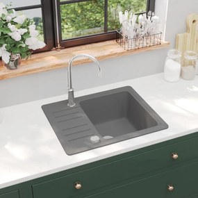 Lava-Louça de Cozinha com Escoador Lateral em Granito Cinzento - 57,5x