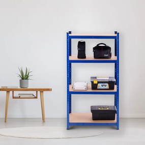Estante de ferro e MDF para garagem 4 prateleiras Estante resistente 80x40x160cm azul