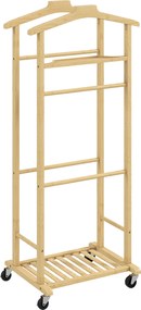 HOMCOM Cabide de Pé de Bambu Cabide com Rodas Suportes para Roupas Barras para Calças Bandeja e Sapateira  47x33,7x105,5 cm Madeira | Aosom Portugal