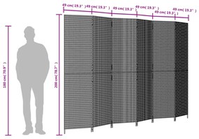 Biombo de divisão 6 painéis vime PE cinzento