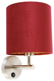 Candeeiro de parede elegante em aço com máscara de veludo vermelho - Matt Moderno