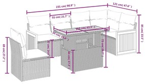 7 pcs conjunto de sofás p/ jardim c/ almofadões vime PE preto